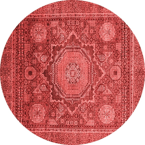 Ahgly Company Indoor Round Abstract Red Modern Area Rugs, 4' Round