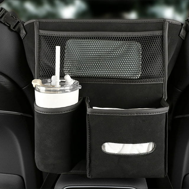 Bolsa organizadora para coche entre los asientos delanteros, organizador de malla para coche, para bolso, pañuelos, almohadilla de reposabrazos fácil de instalar.