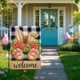 thumbnail image 5 of Welcome Bunny Garden Flag 12x18 Inch Bunny Ears Paw Prints Pink Floral Buffalo Plaid Farmhouse Spring Double Sided Burlap Small Yard Flag Seasonal Outdoor Decoration for Outside Home Front Door Lawn, 5 of 6