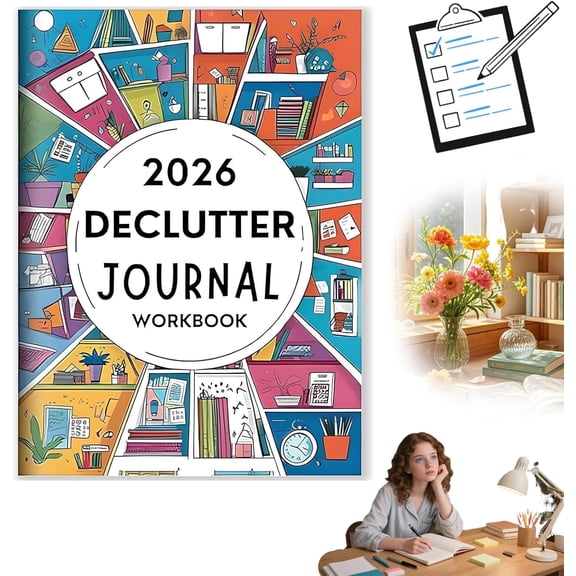 2026 Declutter Journal Workbook, Family Organizing & Personal Planning Diary, Full-Year Calendar & Monthly Layouts, 60 Page Guided Organization Planner for Home & Life (3PCS)