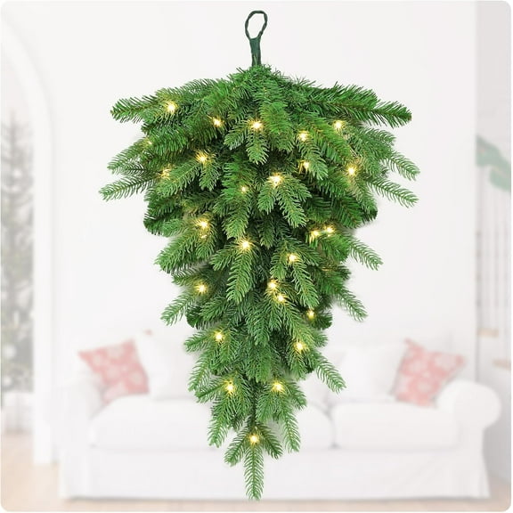 laqbezok Pre-lit Artificial Christmas Teardrop Swag with 30 LED - 24 in Pine Greenery for Staircase Decorations
