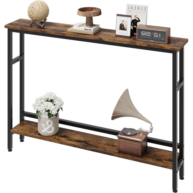 IdeaHouse 5.9" Slim Console Table for Small Spaces 2-Tier Narrow Sofa Table with Adjustable Shelf | Space-Saving Behind Couch Table for Living Room, Entryway, Hallway, Foyer