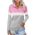 thumbnail image 1 of Plebaso Chemises à Manches Longues pour Femmes à Blocs de Couleur Quart Zip Hauts Décontractés Col Pull Blouses pour Femmes, 1 of 7