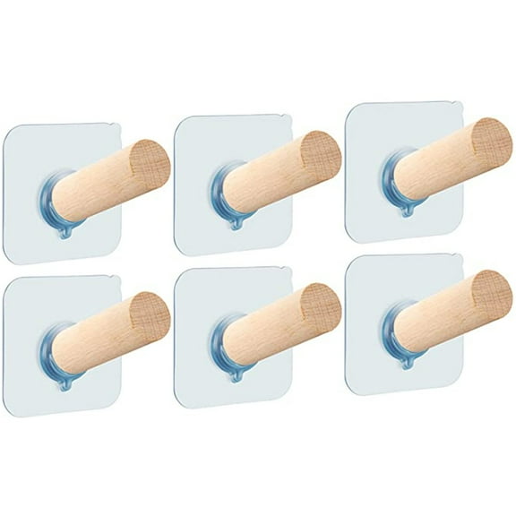 WHAMVOX Multipurpose Self-Adhesive Wall Hooks with Extra Wooden Pegs, Heavy Duty 10lb Load Capacity Each for Hanging