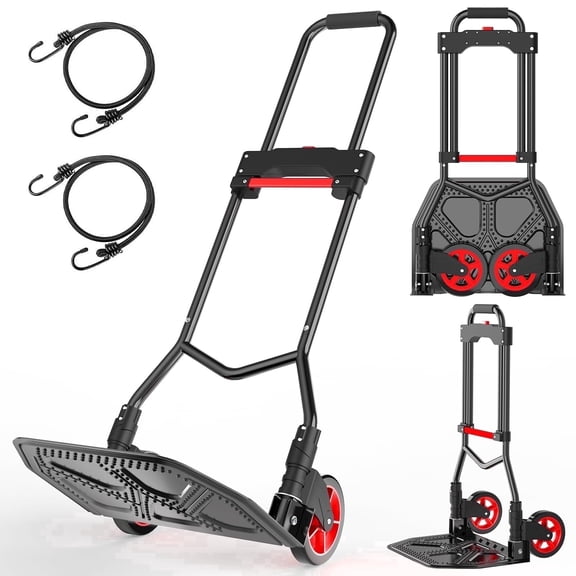 Yacona Heavy-Duty Folding Hand Truck, Foldable Dolly Cart with Wheels, 180 Lbs Capacity Steel Collapsible Luggage Cart, for Furniture Moving Travel Shopping Airport Office