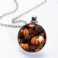 thumbnail image 2 of Thanksgiving Pumpkin Leaves Glass Circular Pendant Necklace - Stylish Jewelry Statement Piece, 2 of 5