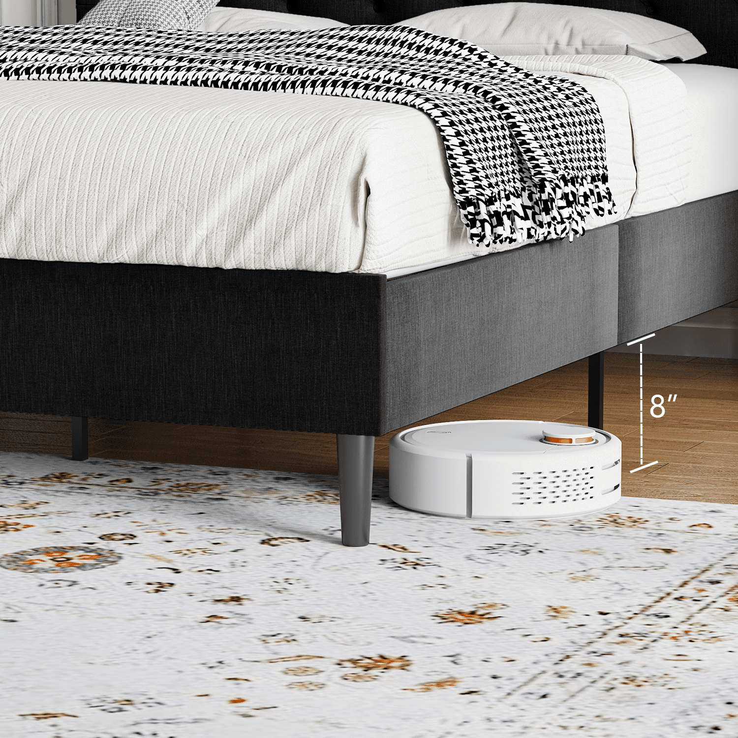 4 Ever Winner King Size Bed Frame, Upholstered Platform Bed with Headboard, Button Tufted Headboard, Dark Gray