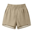 thumbnail image 5 of Mifsaly Womens Summer Shorts Eyelet Lace Trim Hem Elastic Waist Drawstring Cotton Linen Shorts with Pockets Lightweight Breathable Beach Holiday Clothes Beige,S, 5 of 8