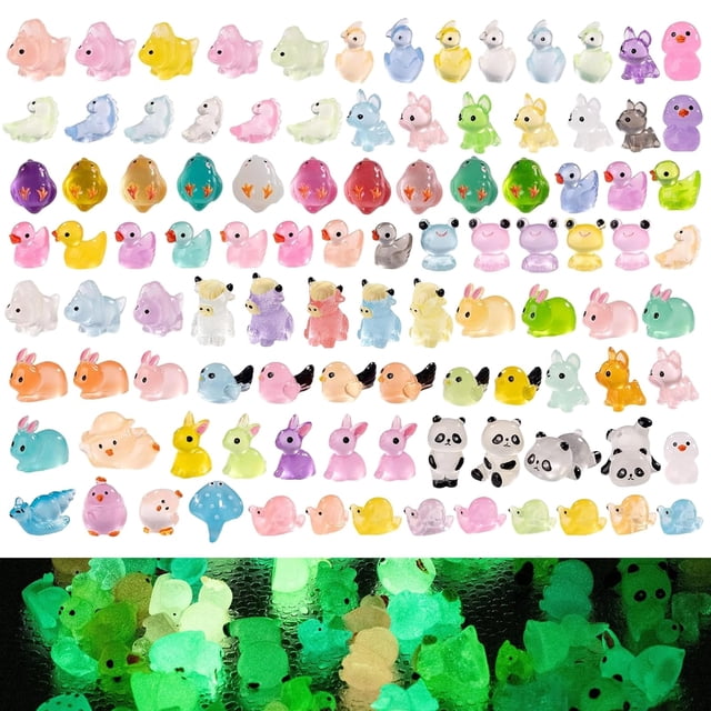 Mini figuras de animales que brillan en la oscuridad jrootouh, paquete de 110