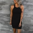 thumbnail image 2 of Womens Summer Ribbed Bodycon Dress Sleeveless Casual Solid Color Mini Dress Racerback Slim Ruched Club Short Dress, 2 of 6