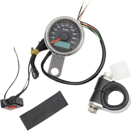 Drag Specialties Electronic - Drag Specialties 2210-0326 220 KM/H Mini Electronic Speedometer w/ Odometer/Tripmeter - Polished/Black Face - 2.37in.
