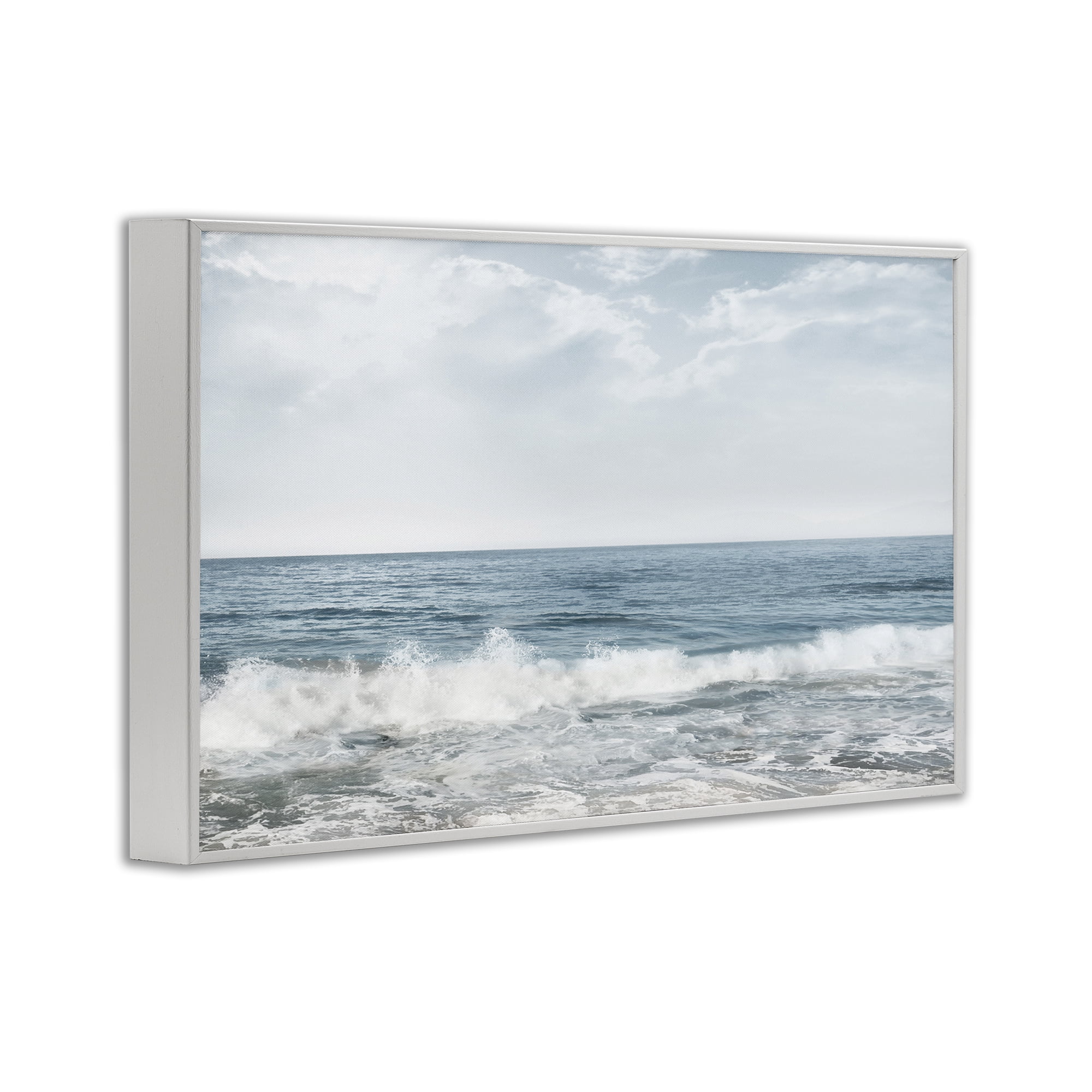 Stupell Industries Splashing Waves Beach Landscape Photography White Framed Art Print Wall Art, 30 x 20