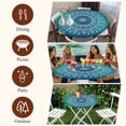 thumbnail image 7 of Teal Blue Boho Round Tablecloth, Fitted Table Cover with Elastic for 55"-60" Round Tables, Retro White Rustic Flower Ethnic Pattern Table Cloth Outdoor Indoor Dinning Party Waterproof Tablecloths, 7 of 7