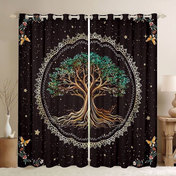 Manfei Retro Country Tree Black Out Curtains,Rustic Botanical Curtains Pack of 2 (42x63 Each),Vintage Boho Theme Bedroom Curtains For Men Women,Luxury Bedroom Decor