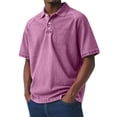 thumbnail image 2 of Men's Polo Shirts Short Sleeve Distressed Washed Cotton T-Shirts Button Casual Summer Tee Tops Big and Tall Size S-5XL Hot Pink, 2 of 6