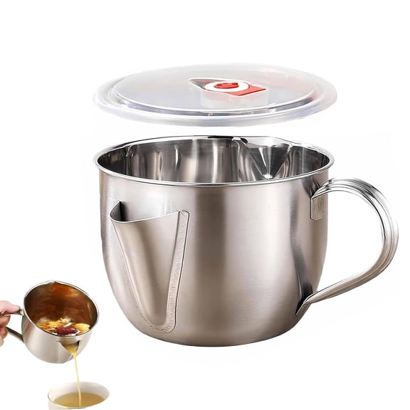304 Stainless Steel Oil Separator Pot with Strainer and Spout, Grease Filter Container for Soup Broth and Cooking Oil Separation