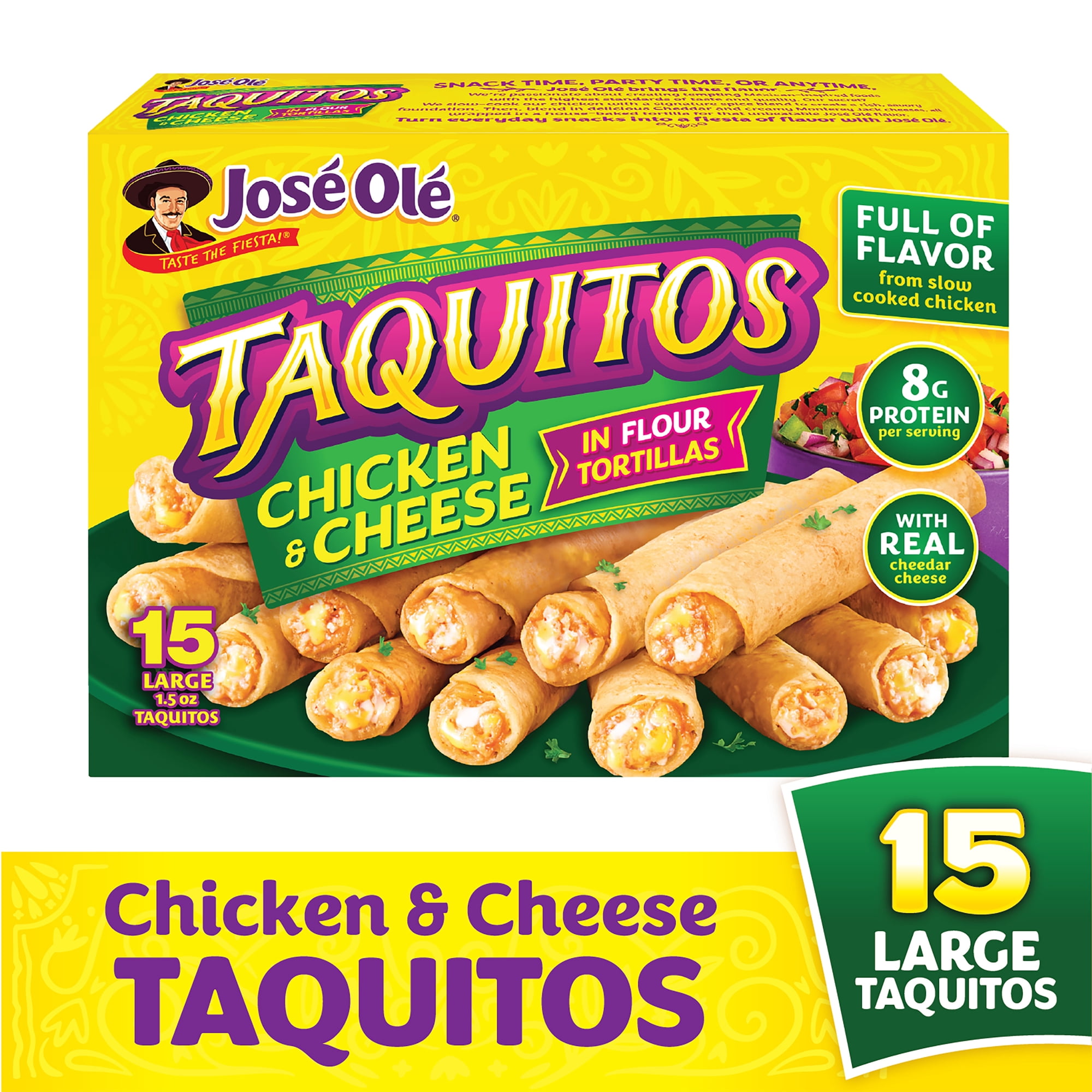 Jose Ole Chicken & Cheese Taquitos in Flour Tortillas, Frozen Mexican Food, 22.5 oz, 15 Ct