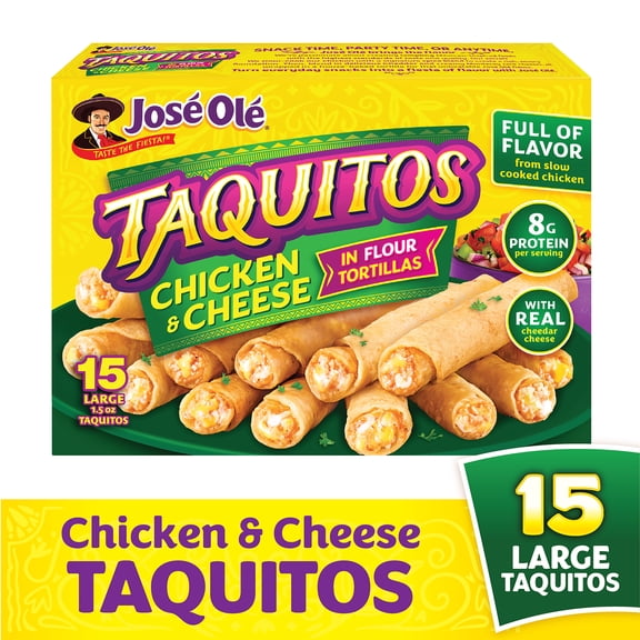 Jose Ole Chicken & Cheese Taquitos in Flour Tortillas, Frozen Mexican Food, 22.5 oz, 15 Ct