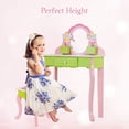 thumbnail image 5 of Mecor Kids Vanity Set, Little Girls Makeup Table w/Flower Mirror, Non-Toxic Hand Painted Children Vanity Desk with Stool Pink&Green, 5 of 7