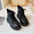 thumbnail image 4 of GobdXE Ankle Boots Solid Croc Embossed Lace Up Side Zipper Thick Lug Sole Casual Shoes Black,5.5-6 Years, 4 of 8
