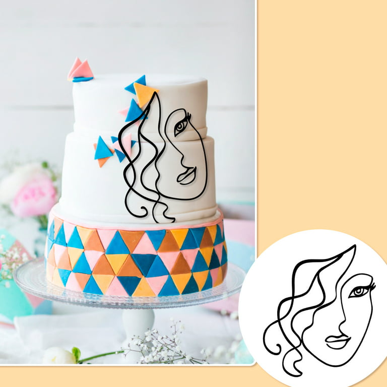 Figurine décor gâteau,Acrylic Minimalist Art Lady Face Cake Topper