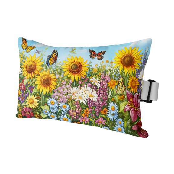 1PCS Outdoor Pillow for Chaise Lounge Chair Summer Idyllic Sunflower Daisy Butterfly Waterproof Headrest Cushion with Insert Watercolor Flower Adjustable Lumbar Pillow for Beach Patio,11x16in