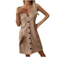 thumbnail image 2 of gljltg Summer Dress for Women V-Neck Button Front Sleeveless Suspender Dress Casual Spahgetti Strap Solid Color Dress Swing Mini Dress Bohemian Sundress, 2 of 5