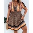 thumbnail image 2 of Vestido Bohemio Casa de los Tesoros Midi Elástico Mediano Manga Corta Estampado Azteca Talla Grande, 2 of 4