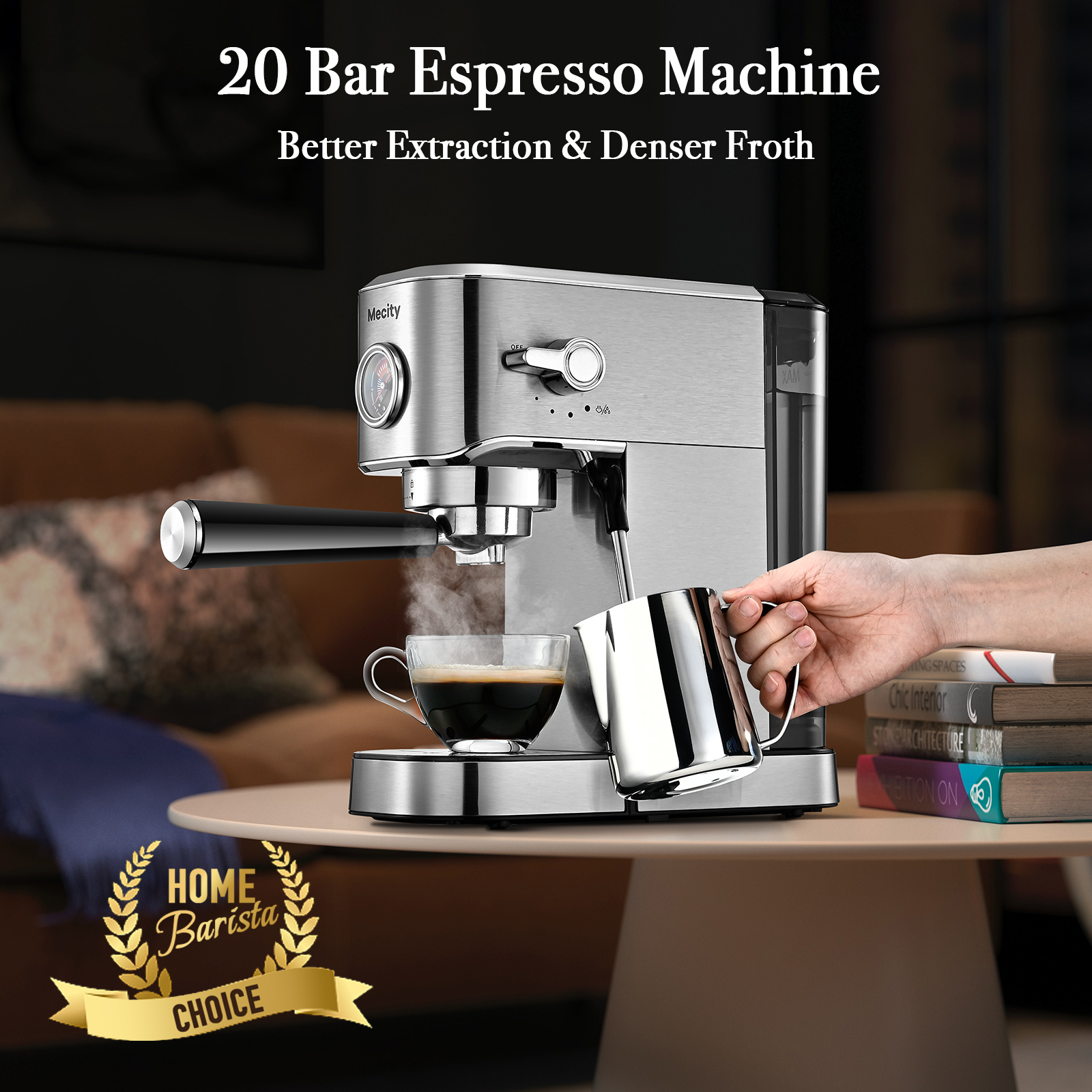 Mecity 20 Bar Espresso Machine With Frother, Compact Design, 37 Oz ...
