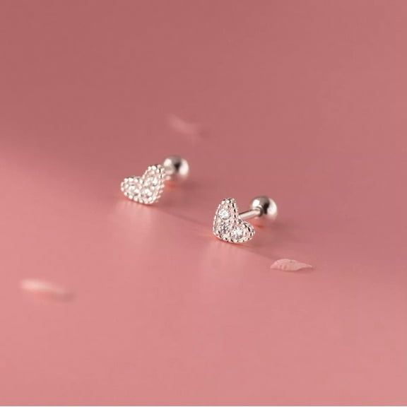 K-KED Cubic Zirconia Heart 925 Sterling Silver Stud Earrings for Women Screw Backs