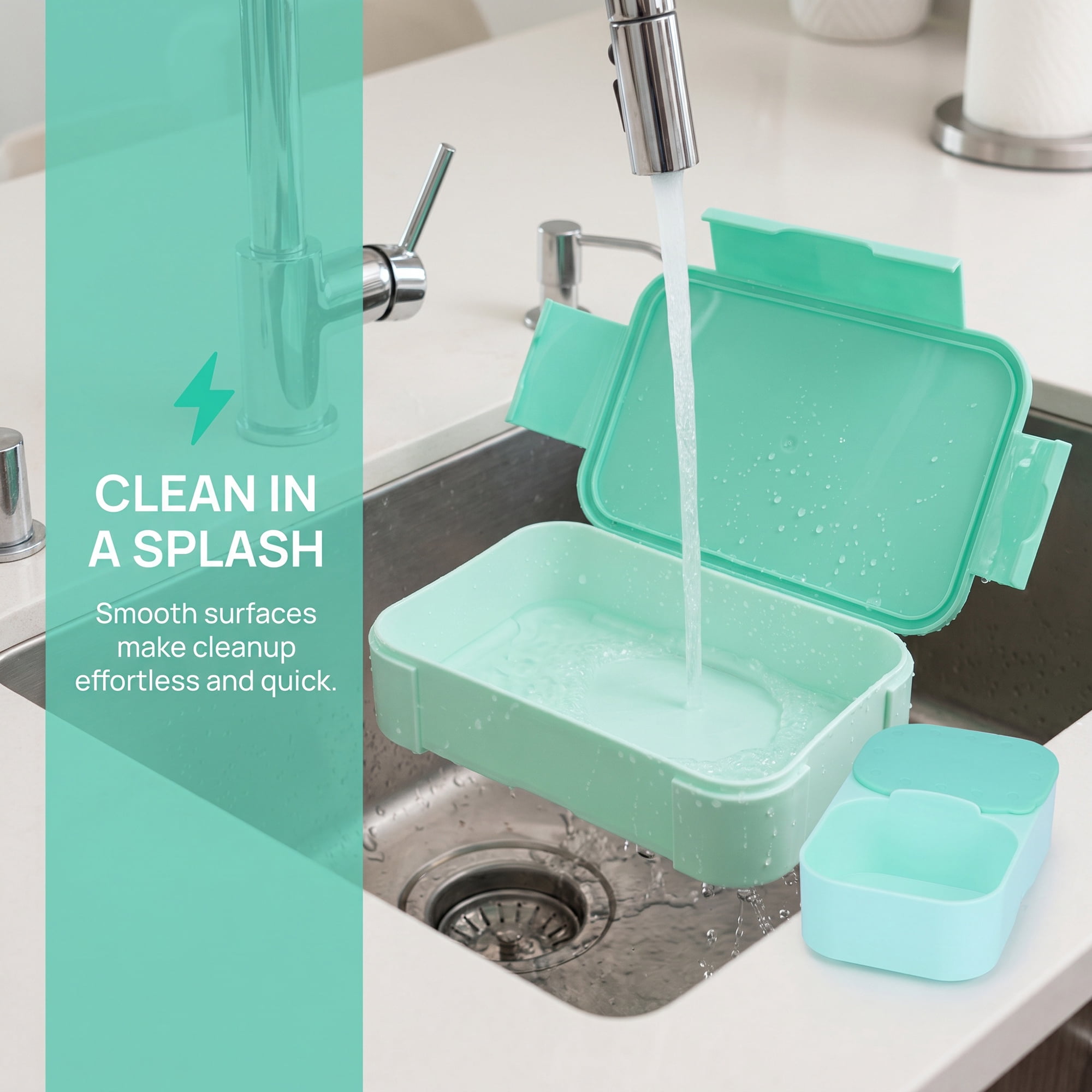 Unique Bargains 2-Compartment Leak-Proof Meal Lunch Bento Box Lake Blue