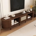 thumbnail image 2 of 70.8" TV Stand for 75 Inch TVs with Rattan Drawer & 2 Sliding Doors, Oval Media Console with Rounded Corners, Dark Wood Entertainment Center for Living Room Bedroom, 2 of 9