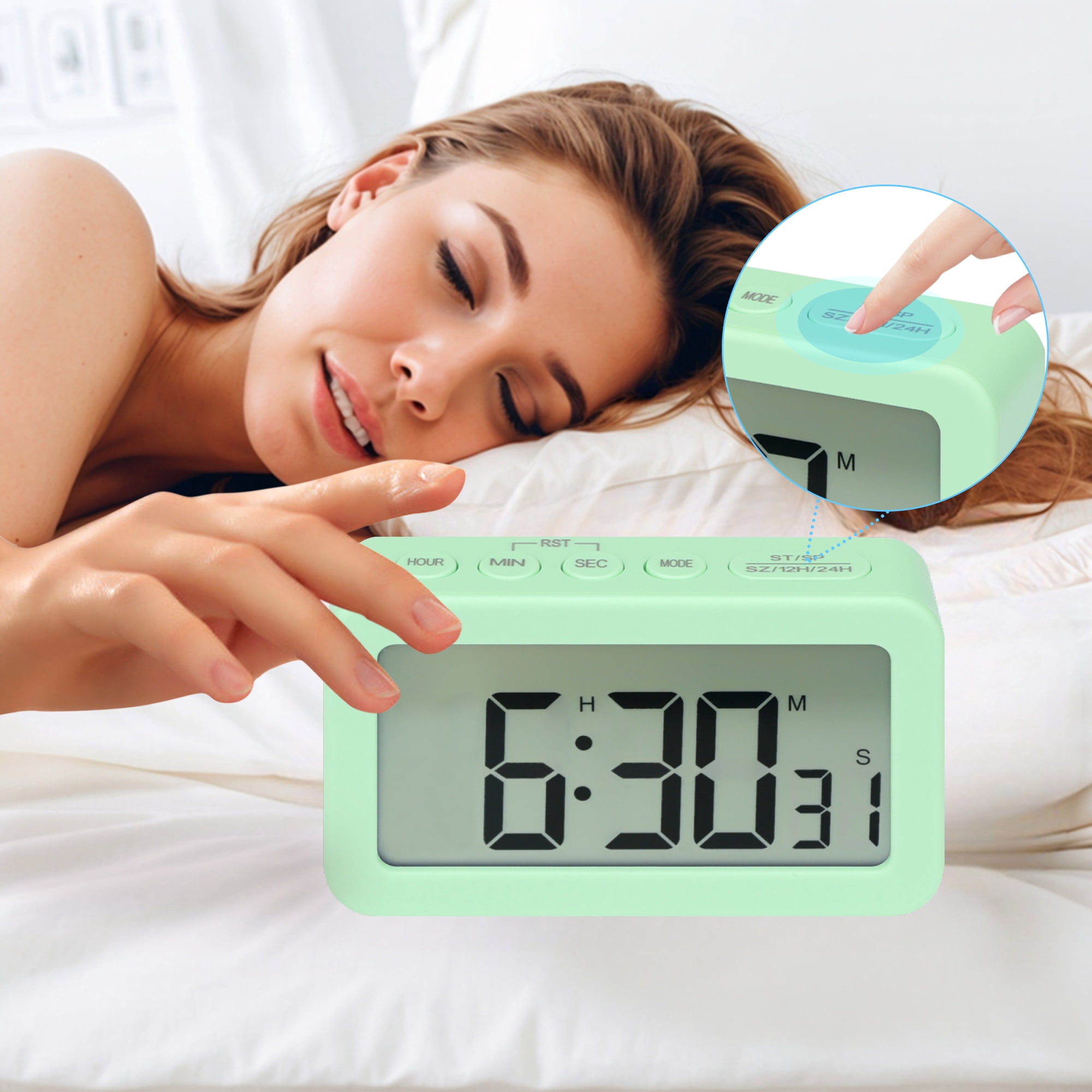 Unique Bargains 2 Pcs Small Loud Alarm Clock Battery Operated Desk Clock White Green/Black