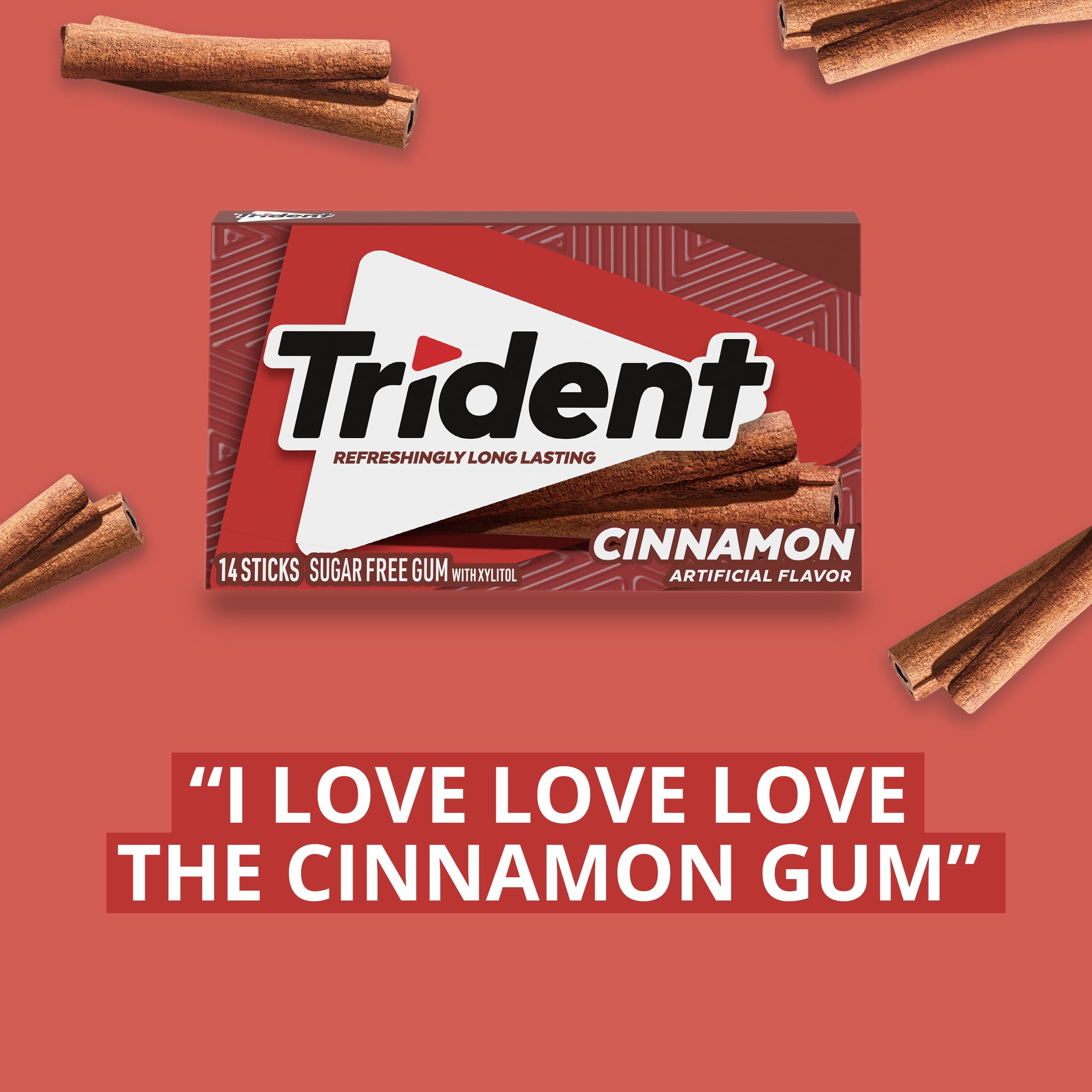 Trident Cinnamon Sugar Free Gum, 12 Packs of 14 Regular Size Pieces (168 Total Pieces)