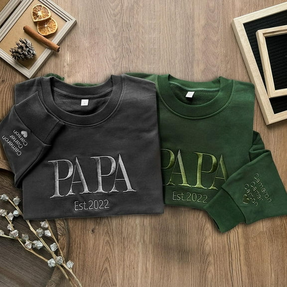 Custom Embroidered Papa Sweatshirt With Date Custom Hoodie Unique Father's Day Gift Ideas