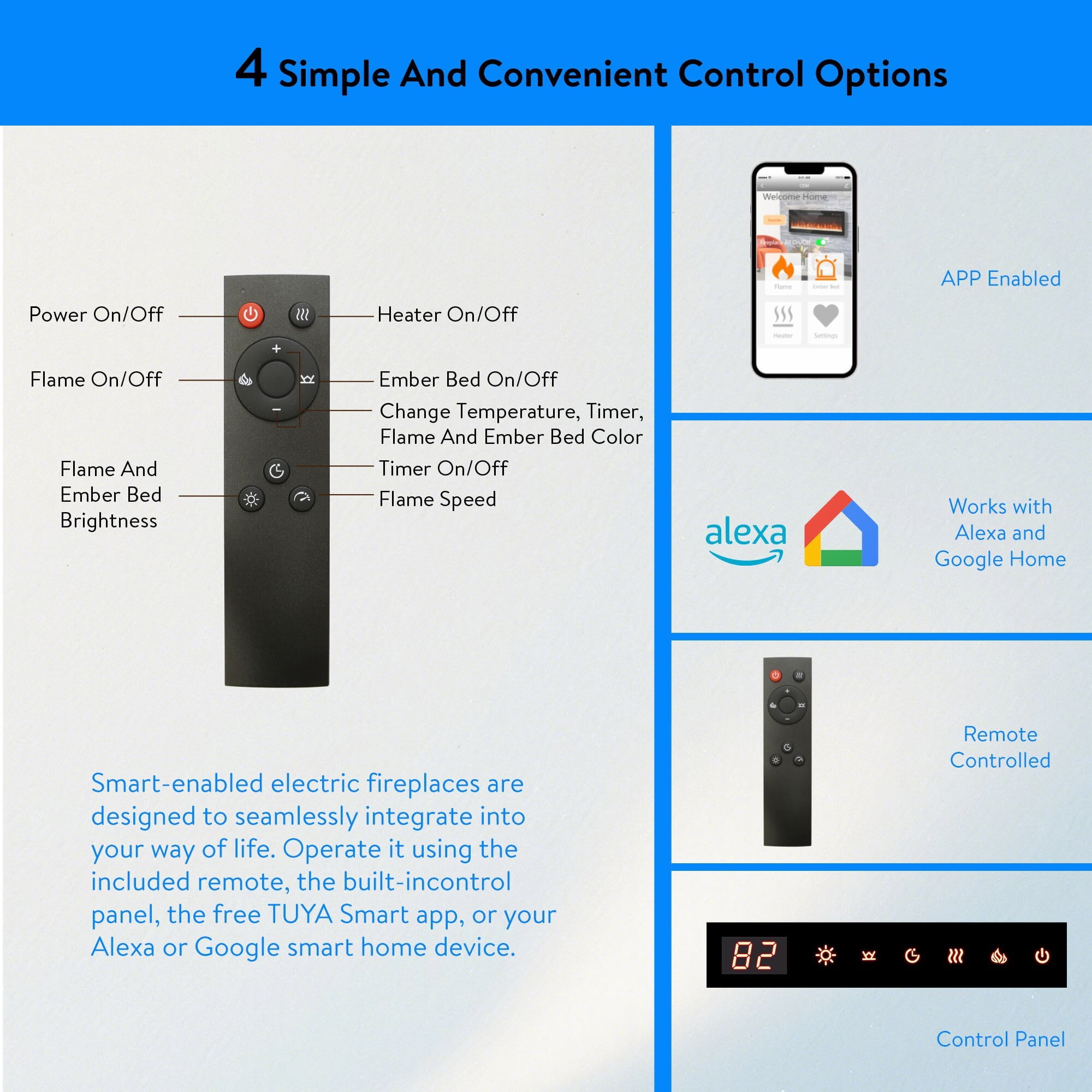 AENKYO 60" Smart Electric Fireplace Wall Mounted & Recessed, WiFi & Alexa Control, 3D Flame with 16 Colors, Timer & Heater, CSA Certified, Black
