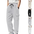 thumbnail image 5 of qucoqpe Men's Waffle Knit Cargo Sweatpants Solid Color Stretch Elastic Drawstring Waist Jogger Pants Fall Winter Casual Trousers, 5 of 5