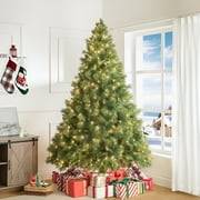 Vail 7.5ft Prelit Artificial Christmas Tree with Pine Cones, Foot Pedal, 1556 Branch Tips, 750 Warm Lights and Metal Stand, 61" wide Realistic Traditional Christmas Tree with Lights by Naomi Home