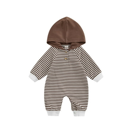 

jaweiwi Baby Girl Boy Fall Spring Jumpsuit Striped Hooded Long Sleeve Buttons Rompers for Toddlers Size 0 6 12 18 24 Months