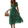 thumbnail image 4 of Daeful Robes Femmes Robe Chemise Manches Courtes Plage Col Carré Robe d'Été Verte TG, 4 of 9