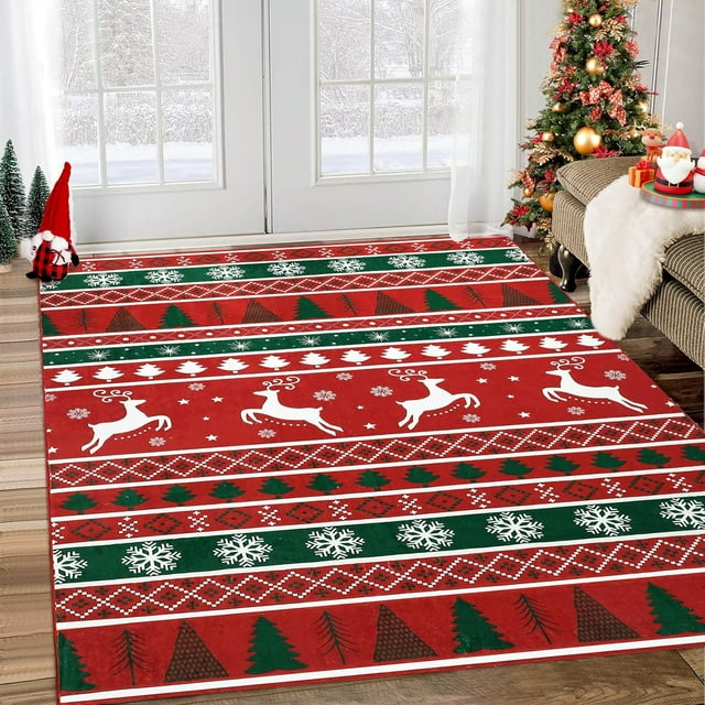 Christmas Area Rug – Washable Non-Slip Holiday Floor Carpet with Festive Pattern, Soft Indoor Decorative Mat for Living Room, Bedroom, Entryway, and Home Decor