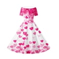 thumbnail image 5 of SBYOJLPB Girls' Short Sleeve Dress Valentine's Day Printed Dress Middle and Large Children's Waist Fold Turndown Collar Sundress​, 5 of 7