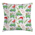 thumbnail image 1 of Cars Throw Pillow Cushion Cover, Noel New Year Celebrations Christmas Composition with Green Cars Santa Hats, Decorative Square Accent Pillow Case, 16 X 16 Inches, Lime Green Scarlet, by Ambesonne, 1 of 2