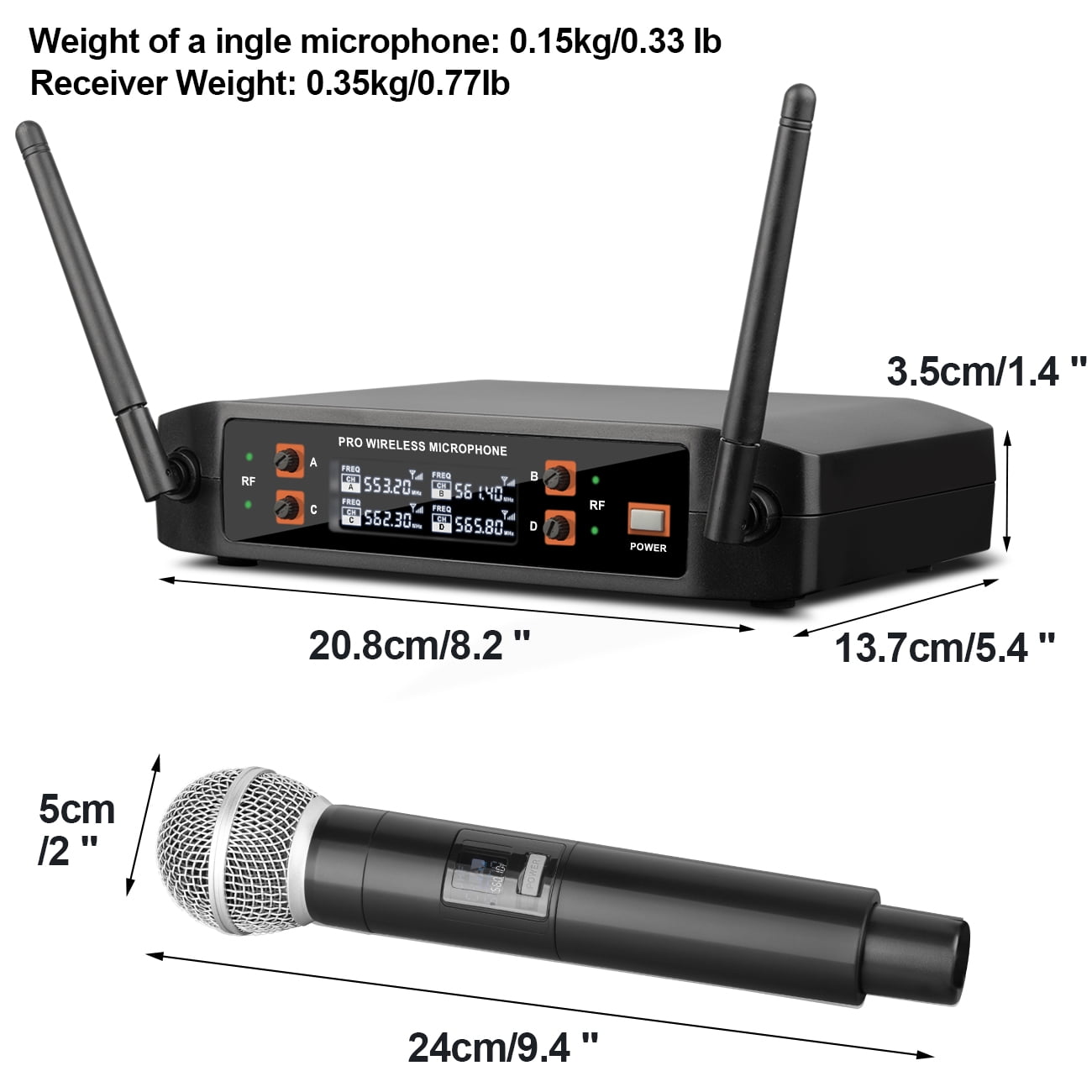 Depusheng DX4 Wireless Microphone Professional 4-Channel Handheld Microphone for Karaoke,Meeting,Party,Church,Speech