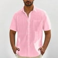 thumbnail image 3 of IYTR Mens Button Down Shirt Short Sleeve Casual Loose Lapel Shirt Summer Beach Wedding Work Office Dress Shirt (Pink,S), 3 of 6
