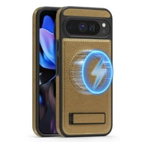 Dteck Magnetic Case for Google Pixel 9, Compatible with MagSafe, PU Leather TPU Bumper Shockproof Protective Cover with Kickstand,Desertgold