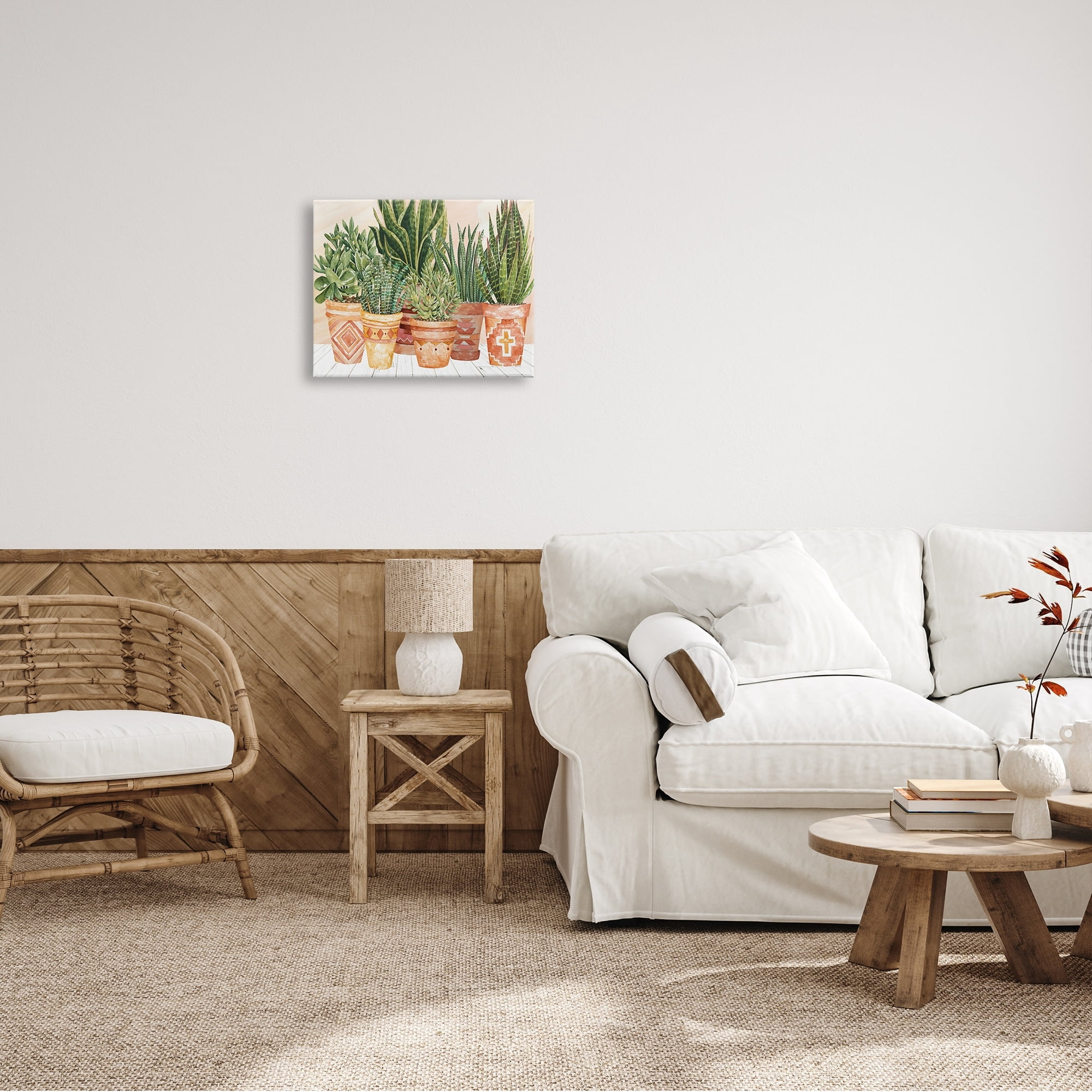 Stupell Industries Indoor Plant Scene Boho Pattern Pots Living Room, 30 x 24,Design by Cindy Jacobs