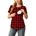 thumbnail image 2 of Bovxnpu Womens Maternity Shirts Maternity Nursing Short Sleeve Striped Daily Wear Top Sleepwear, 2 of 9