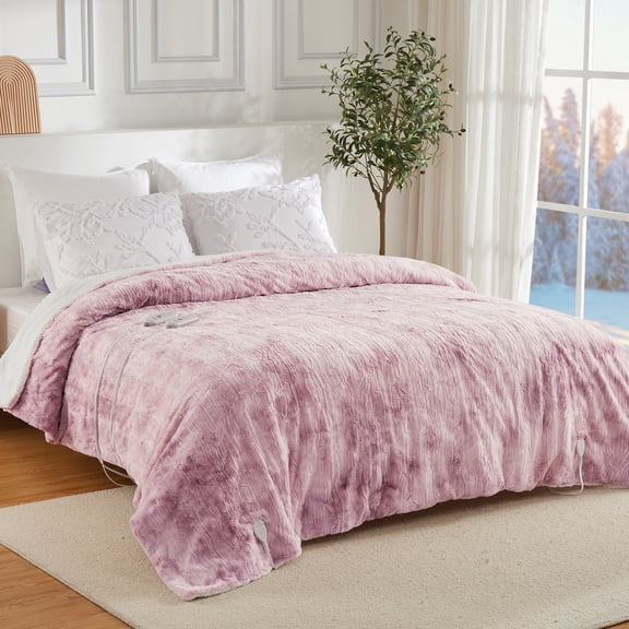 Festisoul Heated Blanket, 84"x90" Soft Tufted Queen Size Electric Blanket, Machine Washable Thicken Velvet Pink Heating Blanket