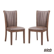 Hassch Dining Chairs Set of 2, Mid-Century Modern Kitchen Side Chairs with Solid Rubber Wood Frame, Faux Leather Upholstered Cushion Seat and Ergonomic Curved Backrest (Oak)